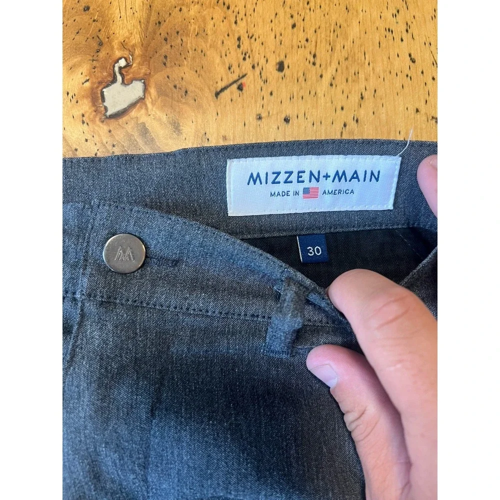 Mizzen Main Pants Mens 30x28 Gray Chino Straight Performance‎ Flat Front